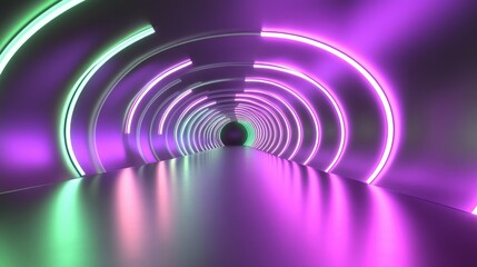 Wall Mural - Abstract neon tunnel with glowing circles.