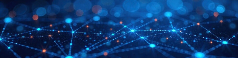 Abstract blue tech grid, glowing nodes and lines, business, virtual