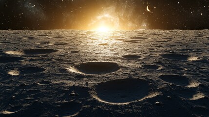 Wall Mural - ethereal moonscape, swirling nebulae, silvery light illuminating barren craters, cosmic background