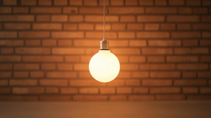 Wall Mural - The lonely, A solitary lightbulb hangs from a ceiling, creating a minimalist ambiance suitable for various design and decor projects. Ideal for commercial use in stock images.