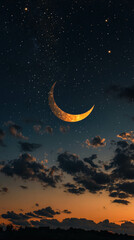 Sticker - A Mesmerizing Ramadan Smartphone Wallpaper Featuring The Crescent Moon And Stars