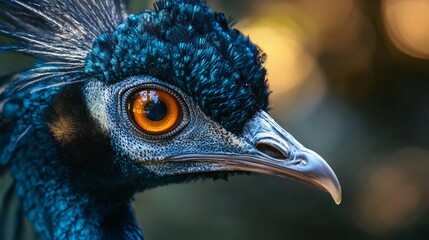 Wall Mural - Blue bird with a yellow eye. The bird is looking at the camera. The bird is in a natural setting