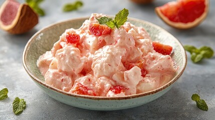 Wall Mural - Creamy Grapefruit Ambrosia Salad in bowl.