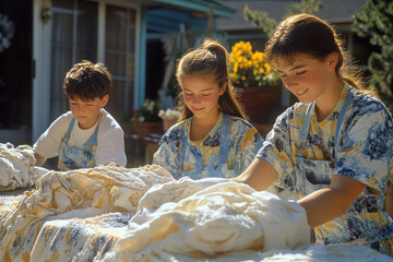 Canvas Print - Family Cleaning House