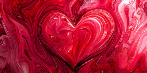 Sticker - Liquid Heart: Abstract Valentine's Day art featuring a heart shape formed within swirling red and pink liquid paint. Perfect for romantic projects, cards, and social media.