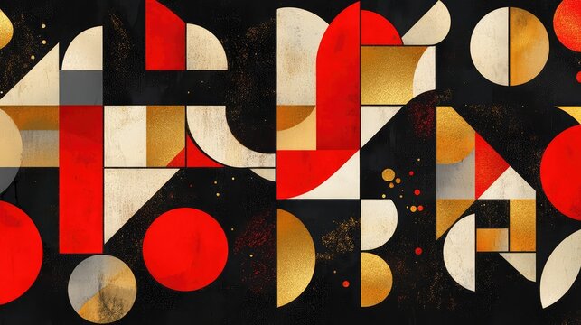 Modern abstract New Year celebration patterns, featuring sharp geometric shapes and radiant red and gold highlights.