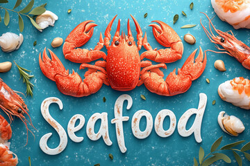 Sticker - Seafood Text Illustration