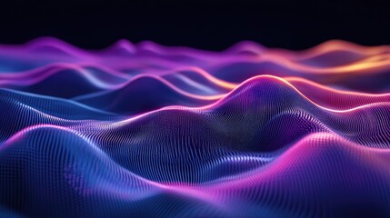 Wall Mural - Abstract glowing neon waves, vibrant pink, purple, and blue digital landscape.