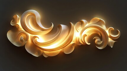Fototapete - Modern golden ornament with abstract swirls and glowing highlights, floating over a dark gradient.