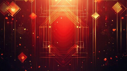 Leinwandbilder - Modern Lunar New Year design with bold geometric shapes in red and gold tones and glowing highlights.