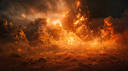 A fiery explosion in the sky with a lot of smoke and fire