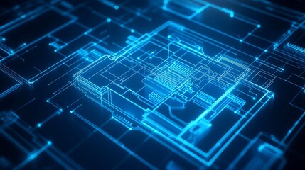 Poster - Abstract Glowing Electronic Circuit Board Futuristic Technology Background Concept, 3D Illustration