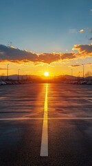 Wall Mural - Parking lot at sunset with vibrant colors and a peaceful atmosphere in the evening sky