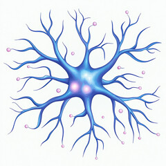 Poster - Neural cell with blue branches and pink spheres