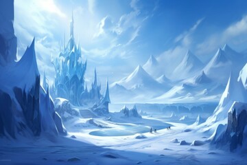 Poster - Vibrant blue mountain landscape  gradients of color to convey depth and atmosphere in nature