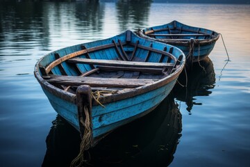 Poster - Serene boat gracefully gliding on calm, tranquil waters, embracing the peaceful beauty of nature
