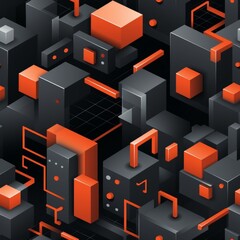 Poster - Seamless pattern featuring geometric figures of various sizes and shapes with bright orange accents