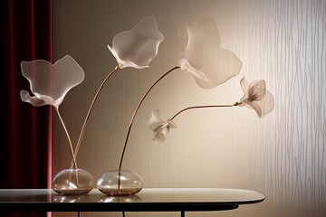 Poster - Modern linear floral art  elegant burgundy flowers using varied line thickness and shades