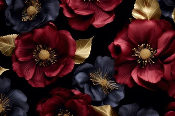 Poster - Modern linear floral design in burgundy  exploring thickness and shades for a stylish look