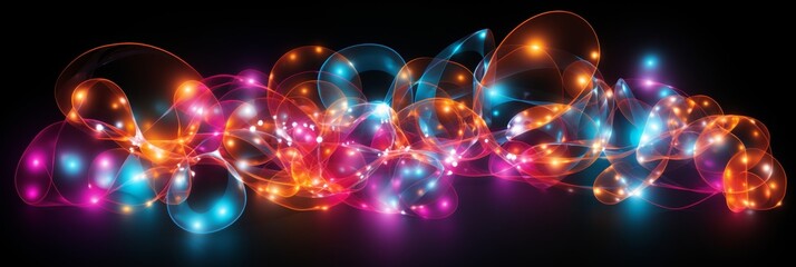 Poster - Vibrant glowing spheres  a dazzling display of blue, purple, and orange on a dark canvas