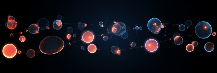 Poster - Radiant spheres  a dazzling display of shimmering blue, purple, and orange on dark canvas