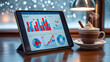 © Amna - tablet with graphs along with tasty coffee and lamp on table