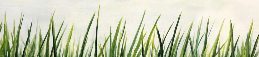 Wall Mural - Lush Green Grass Blades Against Minimalist Light Background Scene