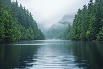 Wall Mural - Stunning aerial view of a tranquil blue lake surrounded by lush green forest