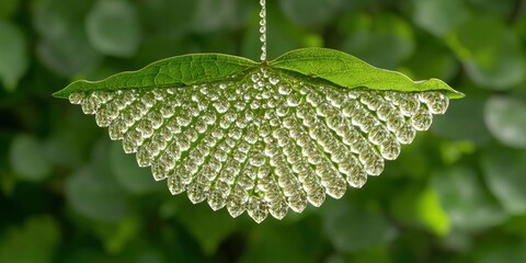 Poster - Water droplets on green leaves creating a nature-inspired pattern