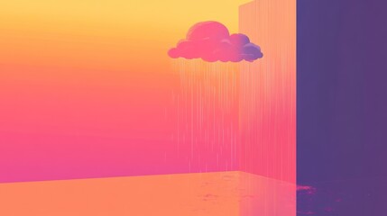 Wall Mural - abstract rain cloud over sunset-lit minimalist room.