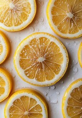 Canvas Print - Fresh lemon slices arranged in a vibrant pattern for a colorful culinary display