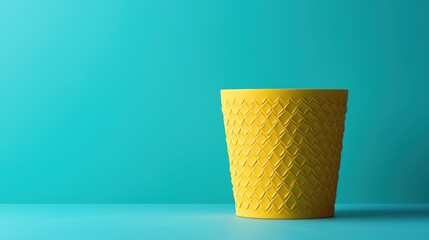 Wall Mural - Bright Yellow Decorative Pot on Vibrant Turquoise Background