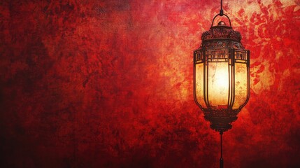 Poster - Traditional lantern outlines illuminated with golden light, set against a textured red canvas.