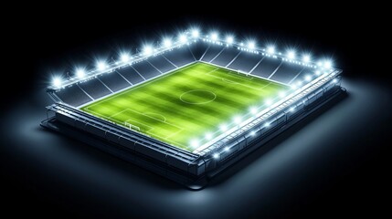 Wall Mural - Floodlit football stadium Vector realistic design of bright lights shining on a green soccer pitch at night Empty arena for sports competitions or events