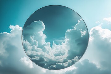 Canvas Print - Bright ring of light surrounded by fluffy clouds under a clear blue sky