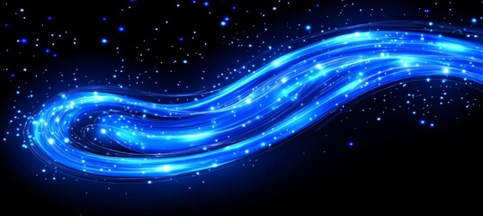 Poster - Abstract Blue Energy Flow on Black Background, Digital Illustration, Technology Concept