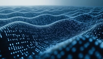 Poster - Abstract Futuristic Digital Wave. Binary Code Particles Flowing in Cyberspace. Technology Background