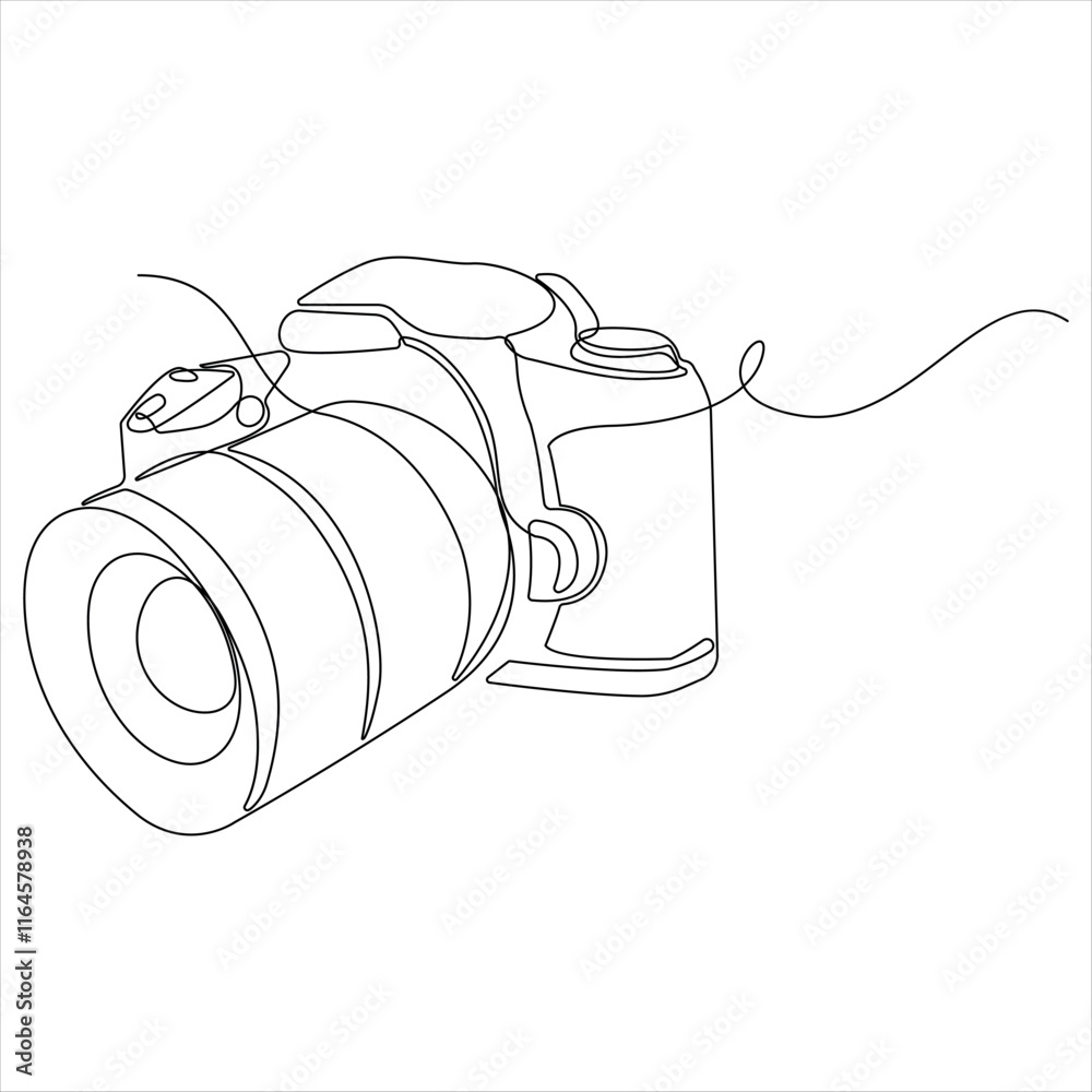 Continuous camera single line art drawing sketch vector illustration ...