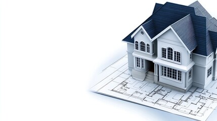 Blueprints and drawings illustrate home construction. The left side features designs while the right side remains blank for advertisements