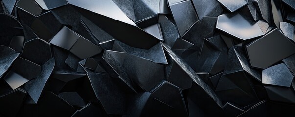 Poster - A 3D illustration featuring a hexagonal dark grey pattern on a black background, rendered in 3D