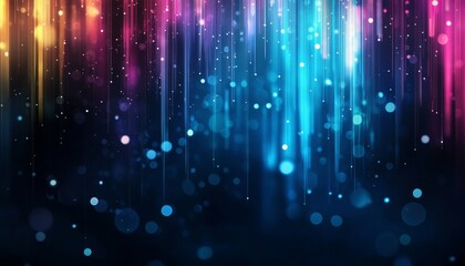 Fototapete - Vibrant digital data stream with colorful lights and bokeh effect on dark blue background