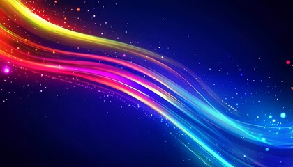 Fototapete - Colorful digital data stream with glowing lines on a dark blue background illustrating internet flow