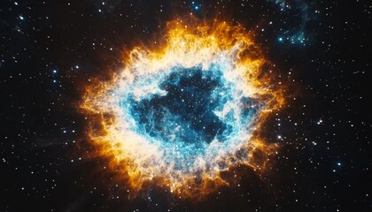 Fototapete - Stunning nebula in space showcasing vibrant orange and blue hues amidst a starry background