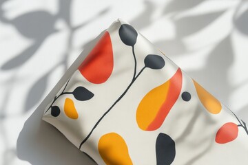 Poster - a pillow with a leaf pattern on it. the pillow is white and red