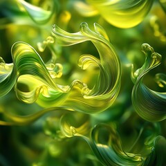 Poster - Flowing green abstract art digital creation organic forms nature-inspired design close-up perspective visual harmony