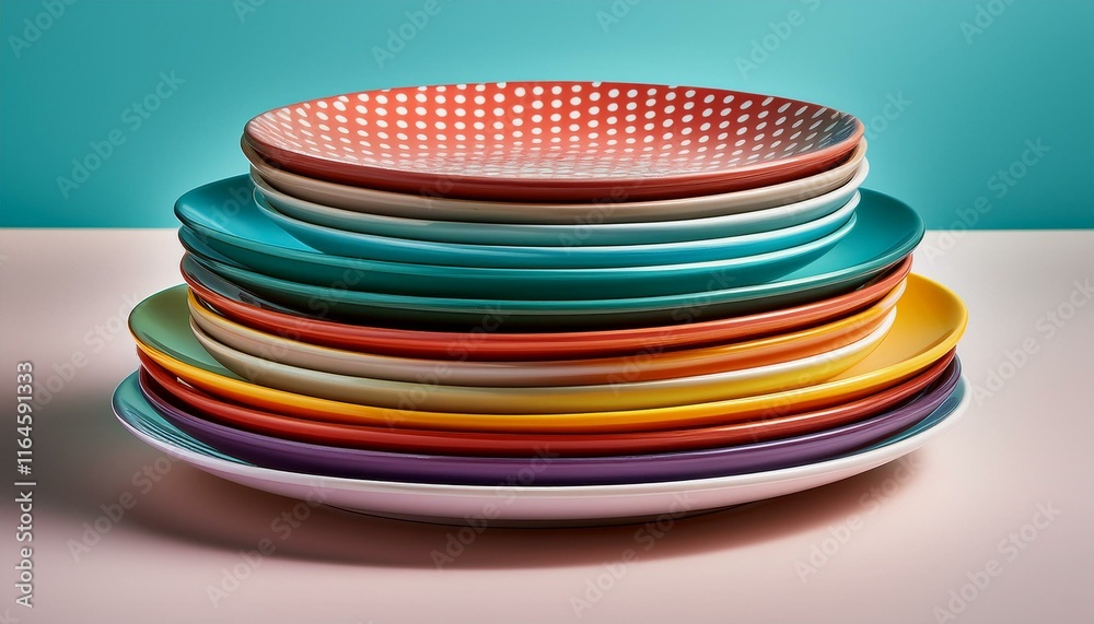a stack of colorful polka dotted plates displayed against a minimalist background showcasing a vibrant and playful design
