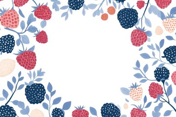 Sticker - Colorful Berry Frame with Blue and Red Botanical Illustration - Trendy Nature