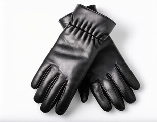 black leather gloves with padded design and smooth finish isolated on white background perfect for winter branding and fashion mockups