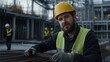 © lililia - Skilled worker in safety attire assembles steel grid at construction site during daylight, highlighting dedication and craftsmanship