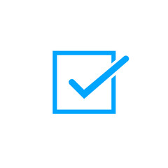 Leinwandbilder - Blue button with checked or approved sign. User interface design. Blue check icon. Vector illustration.